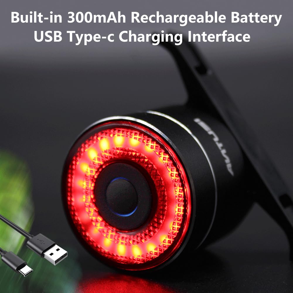 Fanale Posteriore per Bicicletta, Ricarica USB Fanale Posteriore Freno Intelligente,Luci Posteriori Intelligenti con Rilevamento Della Luce,Impermeabile e Luminosità Regolabile