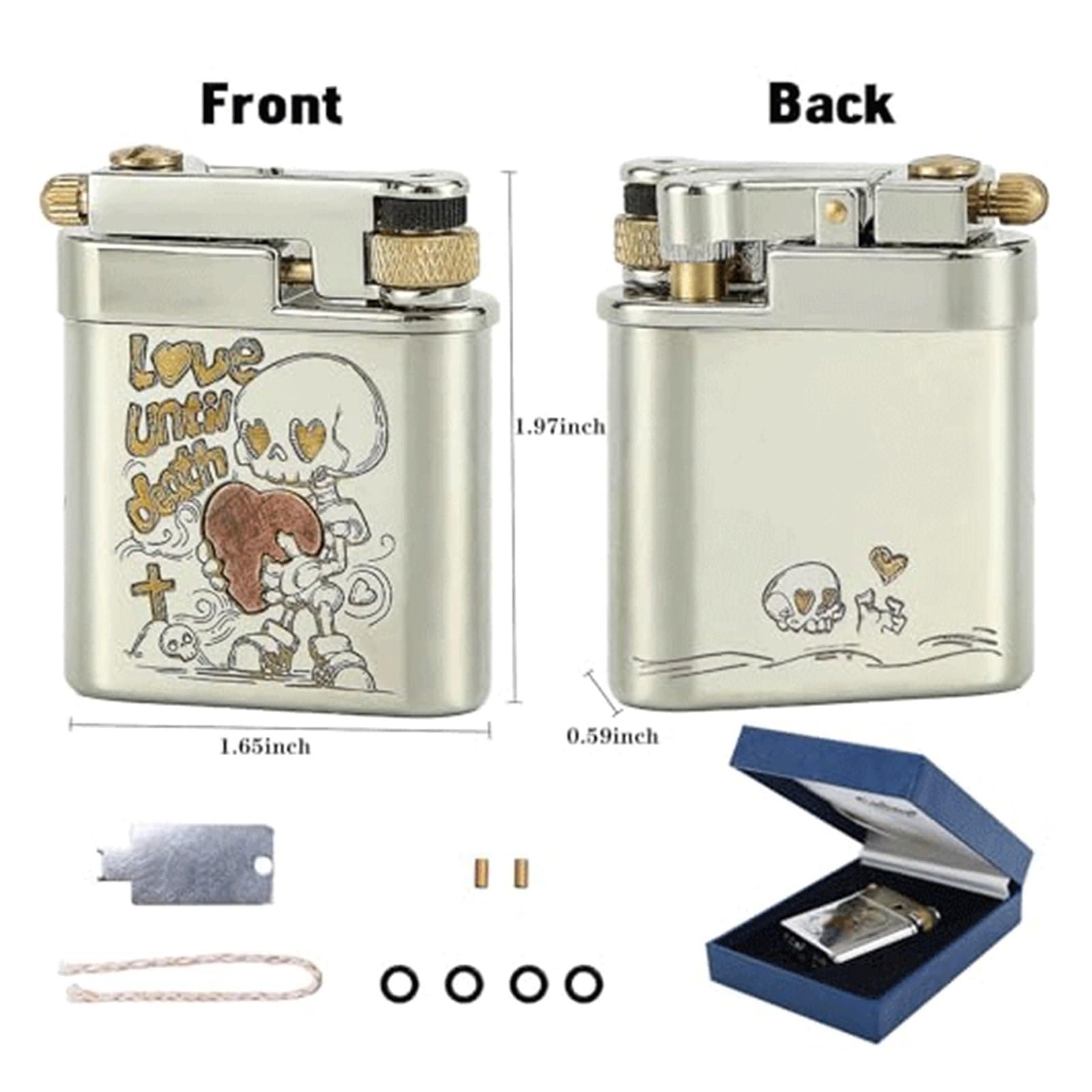 Encendedor de queroseno, latón vintage, grabado de doble cara, diseño de metal recargable, para hombres, papá, marido, elegancia y funcionalidad combinadas