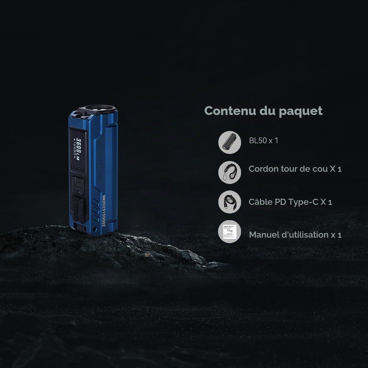 IMALENT BL50 3600 lumens EDC lampe Torche avec 365nm UV LED, utilisation CREE xhp50.3 hi LED type C lampe de poche rechargeable avec pour l'extérieur et la police de service (Green)