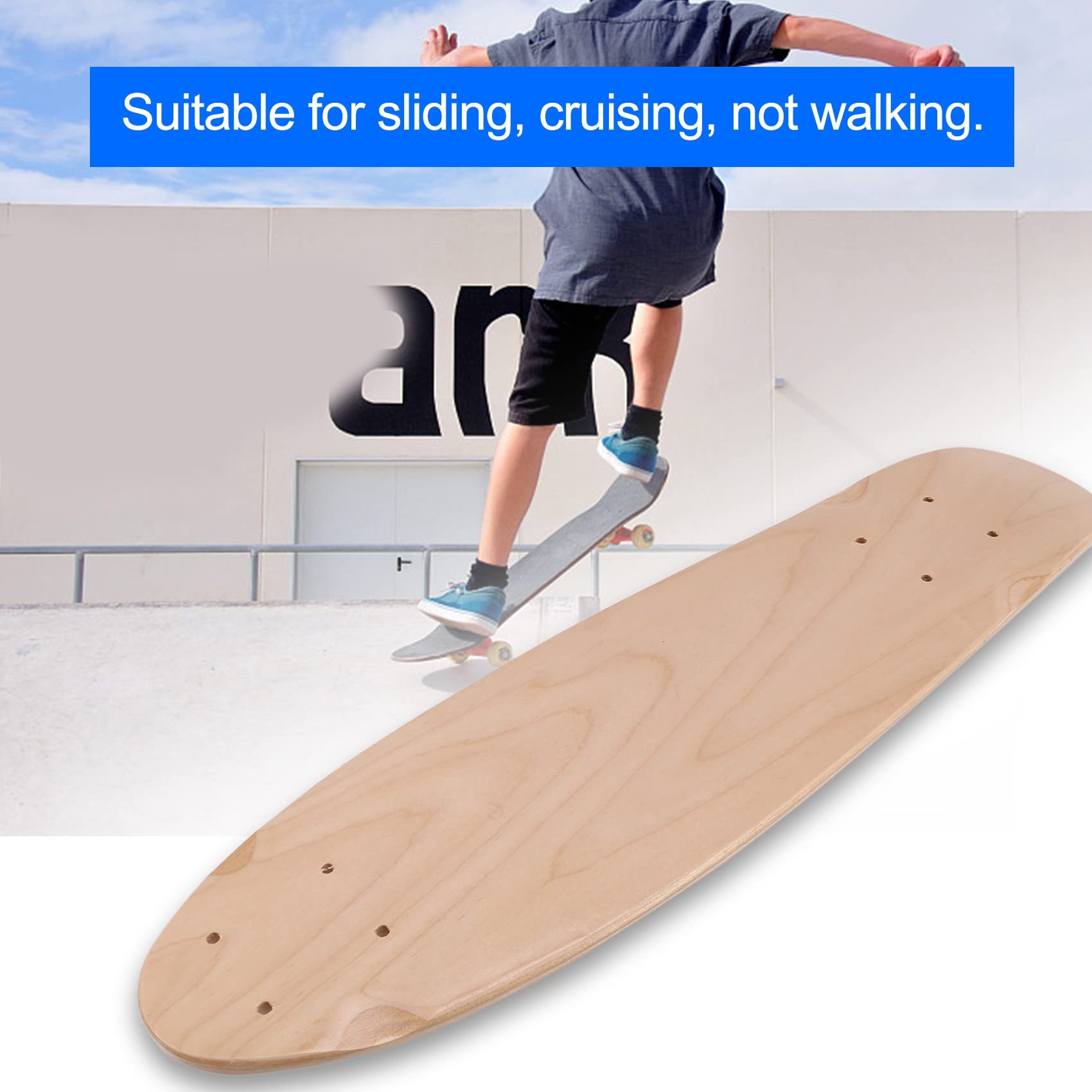 SHAPOKY Planche de skateboard vierge en érable naturel 55,5 x 15 cm