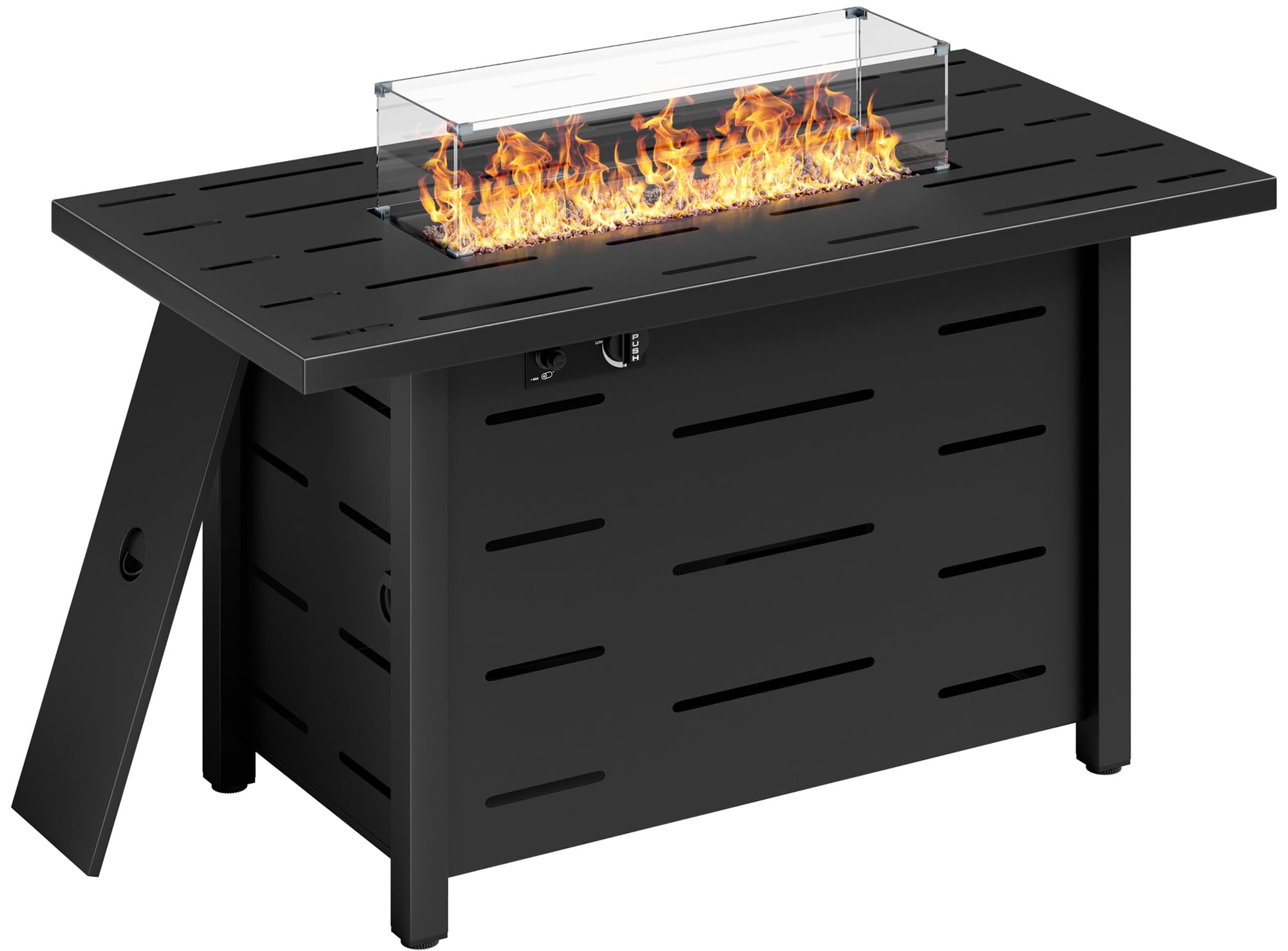 JAMFLY Propane Fire Pit 43" Outdoor Fire Pit Table 50000 BTU Gas Fire Table with Lid, Lava Rock and Waterproof Cover for Outside Garden Patio Backyard