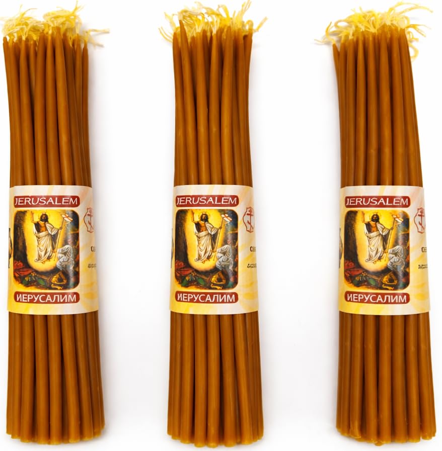 ZULUF 33 Beeswax Taper Candles Blessed at Holy Sepulchre Jerusalem 9 Honey Scent Orthodox Church Prayer Candles Christian Devotional Candles for Liturgy Easter Home Altar 3 Bundles (99 Total)