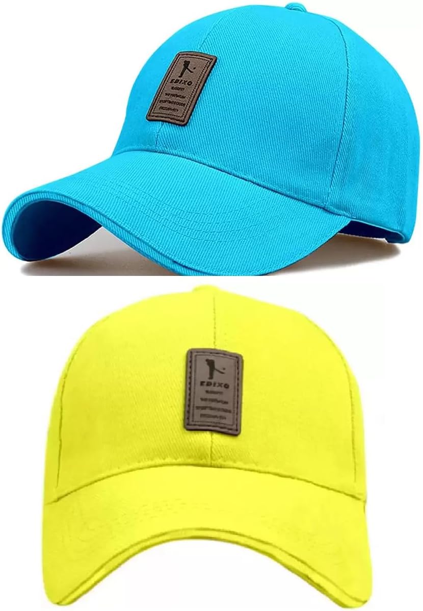 Acrylic Base Ball New Generation Boys And Girls Men Women's And Fancy Stylish Caps Sky Blue And Yellow Caps Pack Of 2, One Size