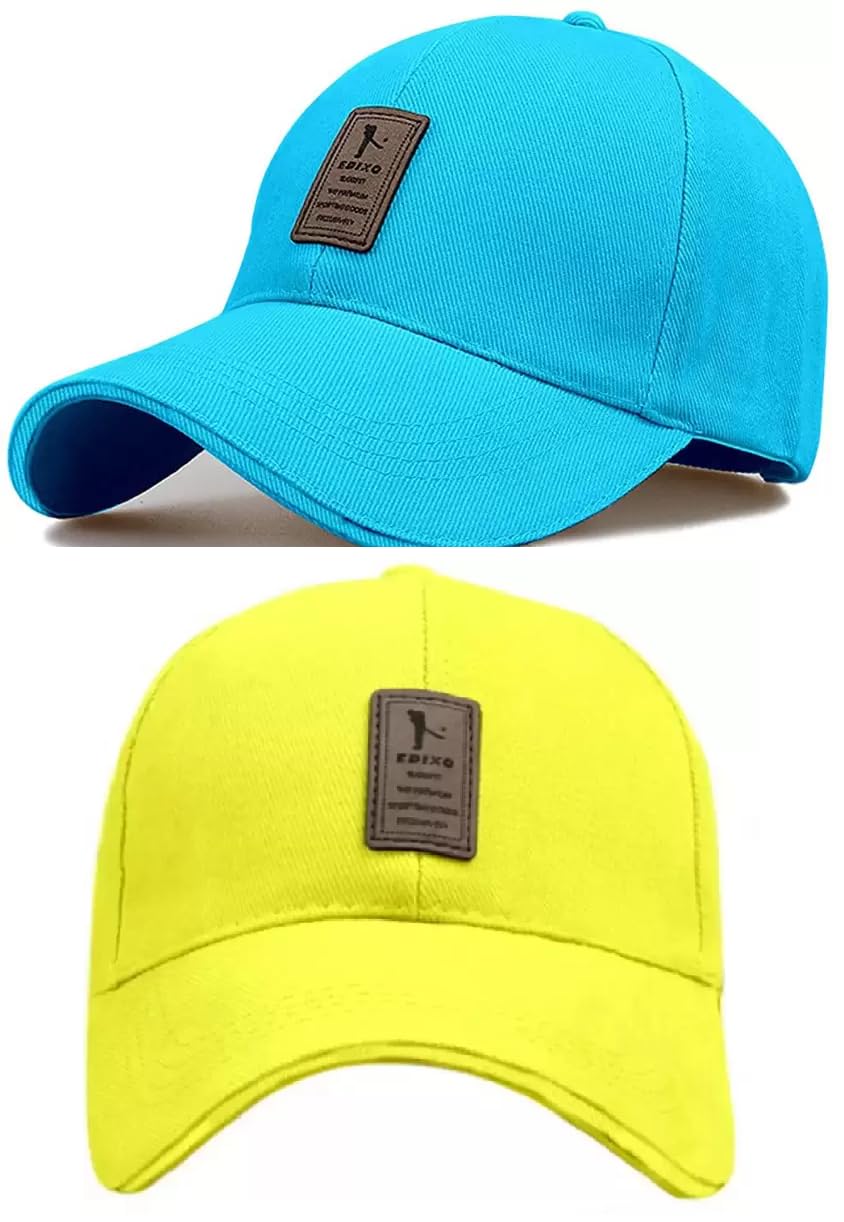 Acrylic Base Ball New Generation Boys And Girls Men Women's And Fancy Stylish Caps Sky Blue And Yellow Caps Pack Of 2, One Size