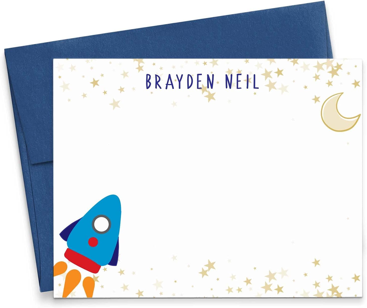 Personalized Stationary for Boys FLAT NOTE CARDS, Personalized Space Stationery for Boys, Rocket ship note cards for Kids, Stars and Outer space Stationery Set, Your Choice of Colors and Quantity