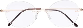 CessBlu Rimless Reading Glasses Round Readers for Men Women (Gold) +1.25