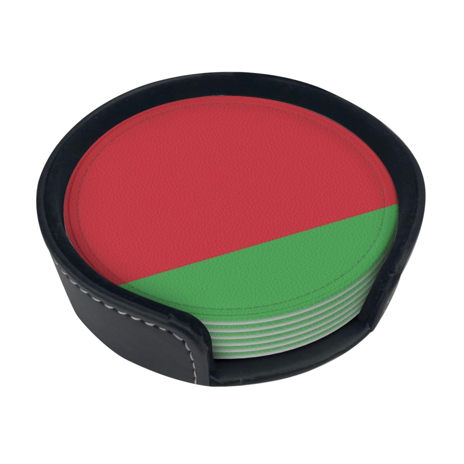 Flag of Belarus Leather Coasters-Set of 6 with Storage Holder