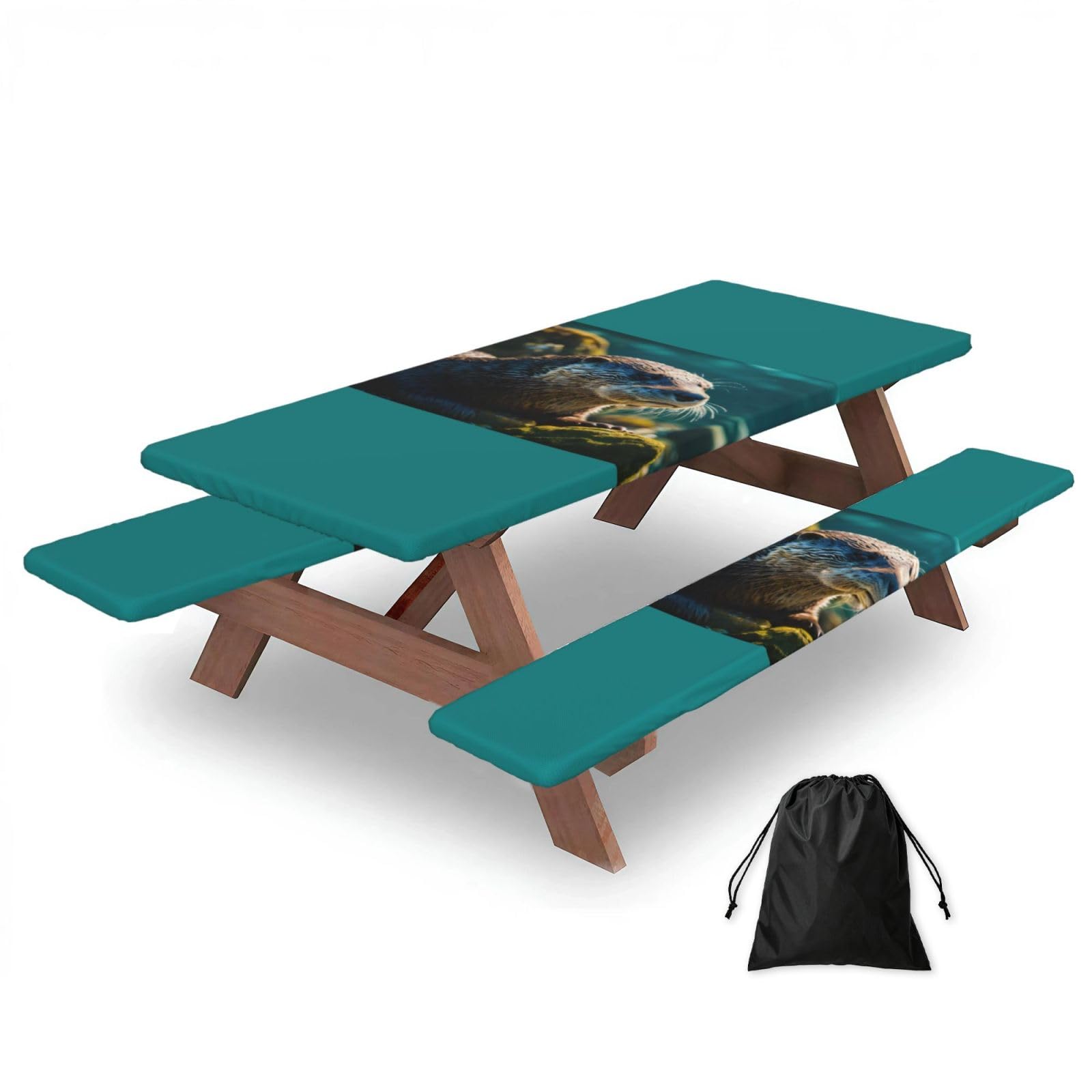 PPHGUT Animal Cute Brown Otters Print Picnic Table Bench Cover Set Outdoor Garden Bbq Protector For Family Camping