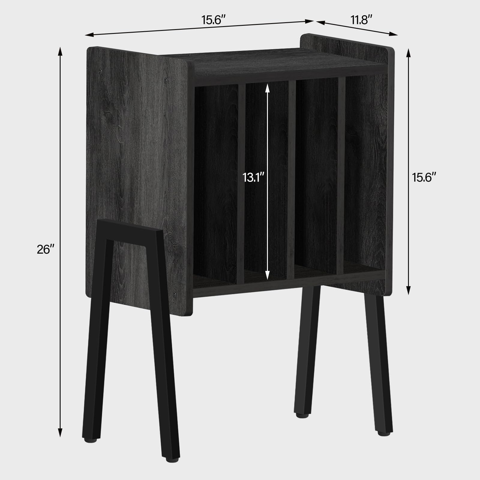 TUTOTAK End Table with Vinyl Holder Display Shelf, Record Player Stand, Record Storage Table, Side Table, Turntable Stand, Nightstand, Charcoal Grey TB01BY045