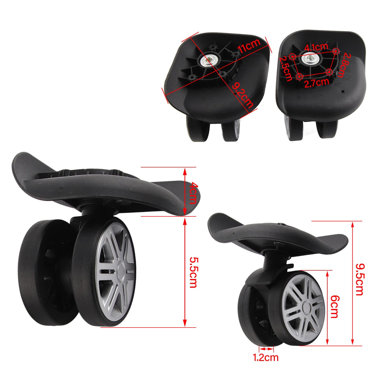 Lot De 4 Roues De Rechange Pour Valises Taille S - Pivotantes 360°, Silencieuses, En PVC - Vis Et Tournevis Inclus - Réparation Bagages Universelle - 2