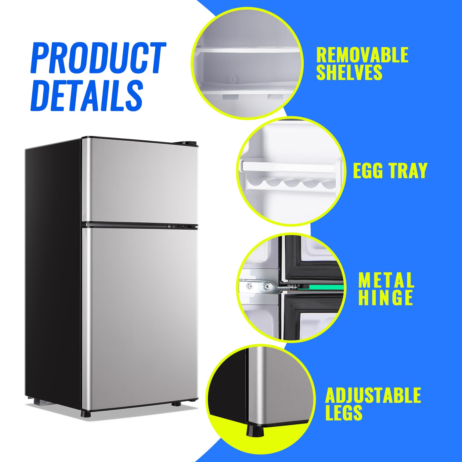 Tacool 5.0 Cu.Ft Mini Refrigerator With Freezer Small Fridge Drink Holder Double Door Refrigerator Adjustable Glass Shelves For Home,Apartment,Office Silver on Fridge.com - View 5