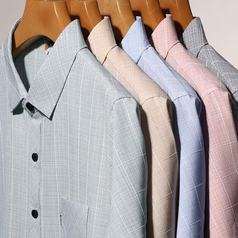 Men's Business Plaid Shirt Korean Streetwear Clothes Short Sleeve Button Pocket Quick-Drying Tops