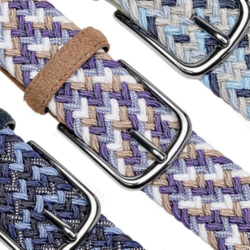 Image of Men's Stretch Braided Elastic Woven Canvas Golf Belt, multicolor,1 3 /8 inch