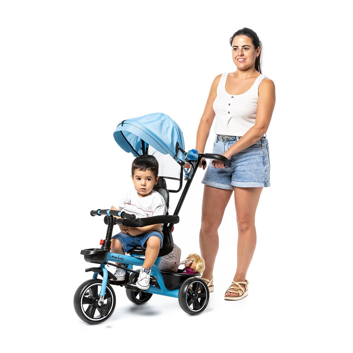 ATAA Triciclo Infantil Baby ERUM Azul con Mango Regulable Cesta reposapies Ruedas antipinchazos y Asiento ergonomico 360º
