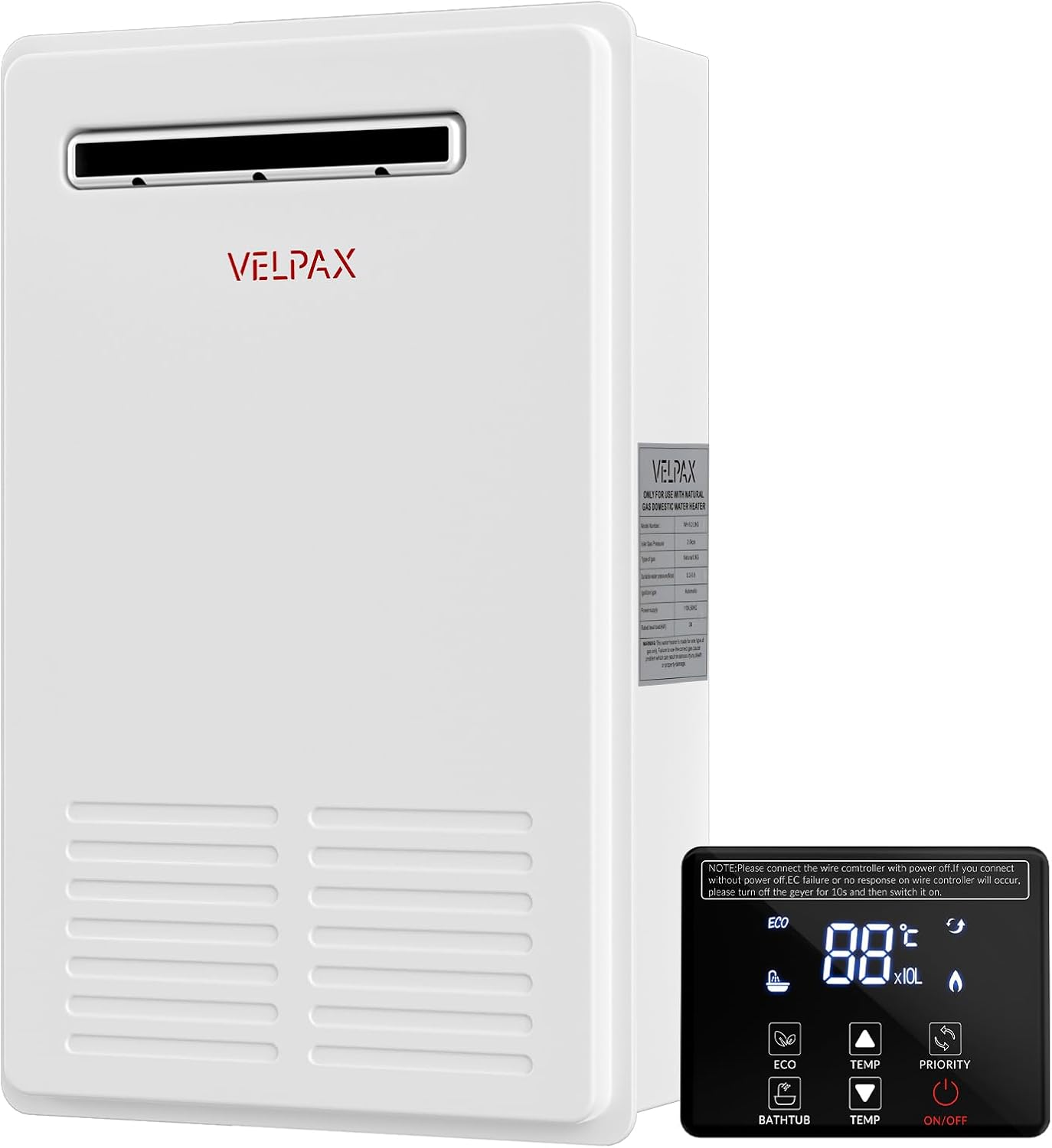 Natural Gas Tankless Water Heater,5.26GPM 20L Outdoor,Instant Hot Natural Gas Water Heater with Fahrenheit Digital Display,Multi-Protection