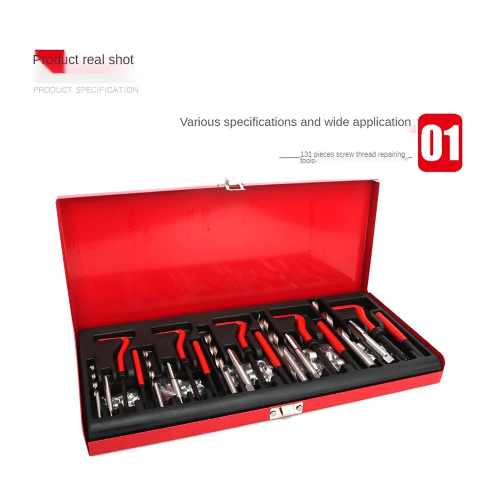 Kit di riparazione filettatura elicoidale, punte elicoidali, M5, M6, metrico 8, metrico 10, M12, 131 pezzi. Per principianti fai da te