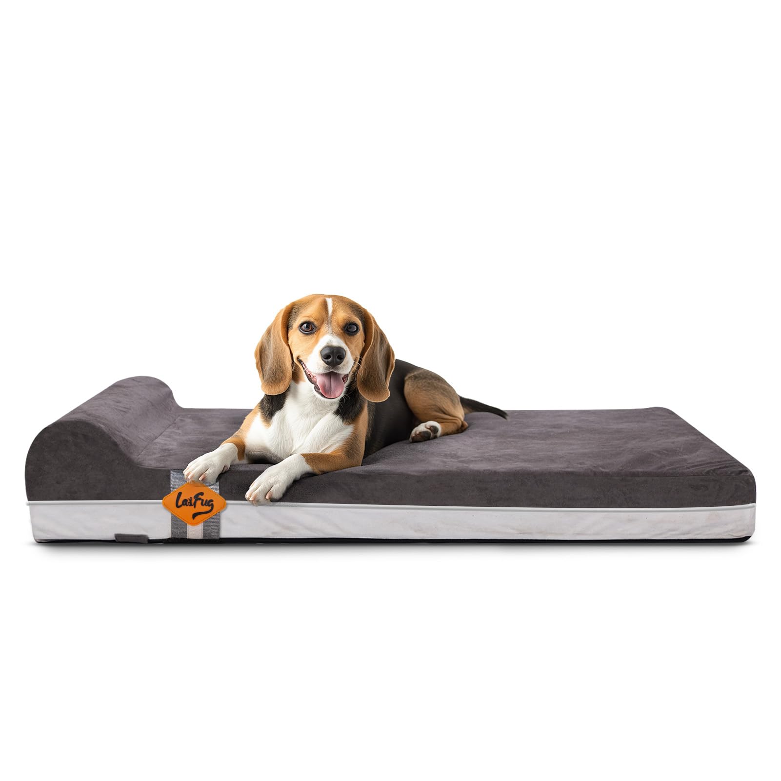 Laifug Cama ortopédica de espuma viscoelástica extragrande para perro con almohada y forro duradero a prueba de agua, funda extraíble lavable y diseño inteligente (grande (40 x 25 x 6 pulgadas), gris)