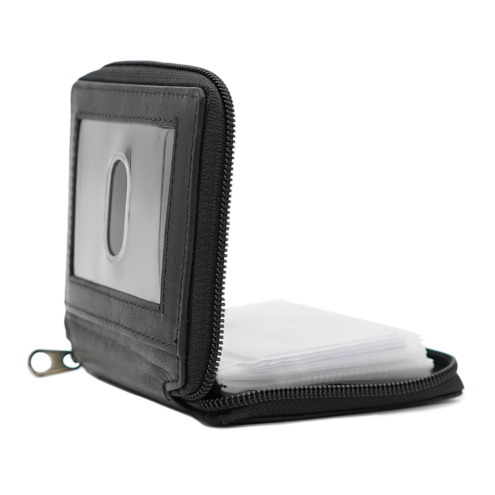 ag wallets Mens Zip Around Leather Wallet with Inserts (Black)