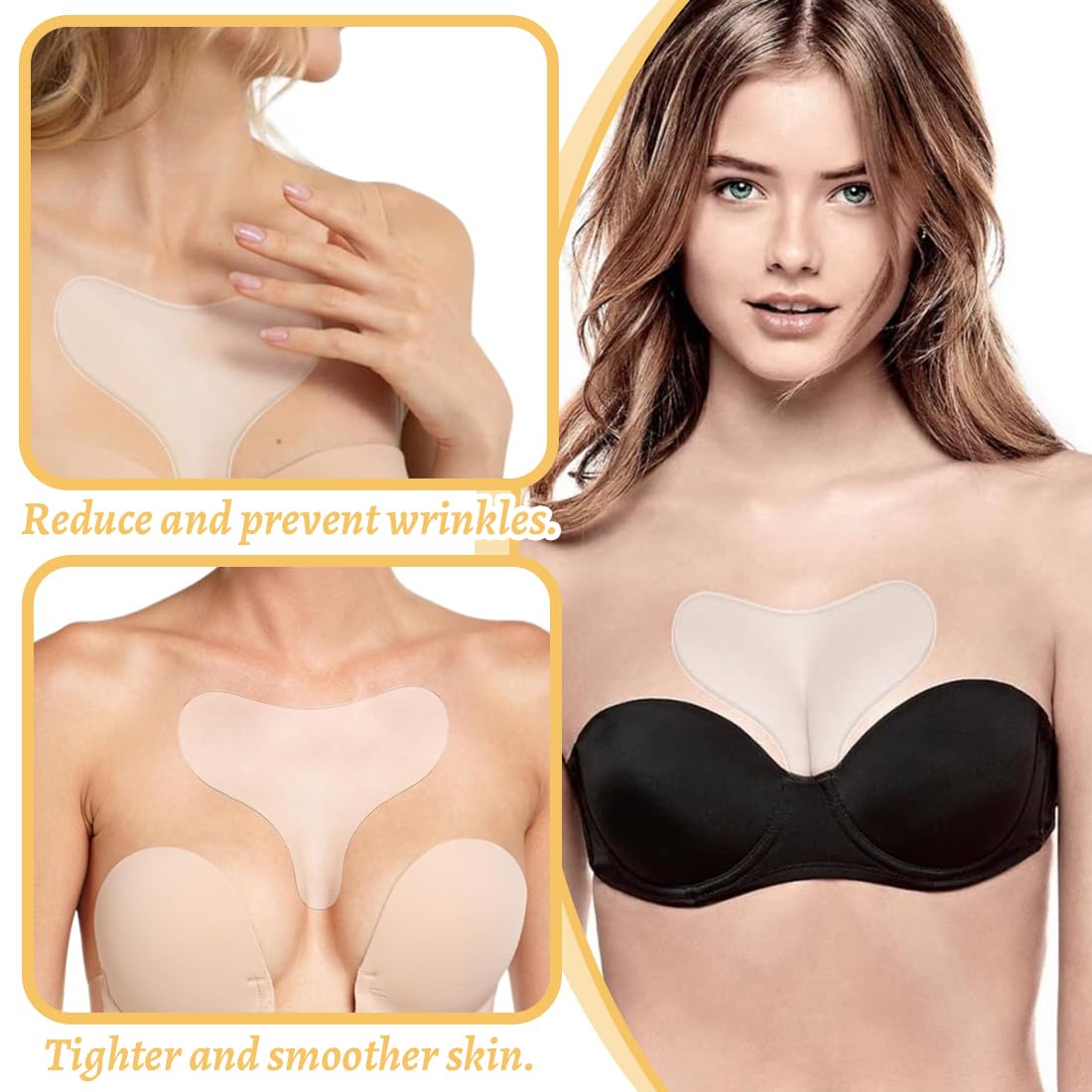 4 Pezzi Cerotti Antirughe in Silicone Trasparente per Collo, Décolleté e Petto – Patch Riutilizzabile Notturna per Donna e Ragazza, Cuscinetto Antietà per Prevenzione Rughe e Lift Cutaneo