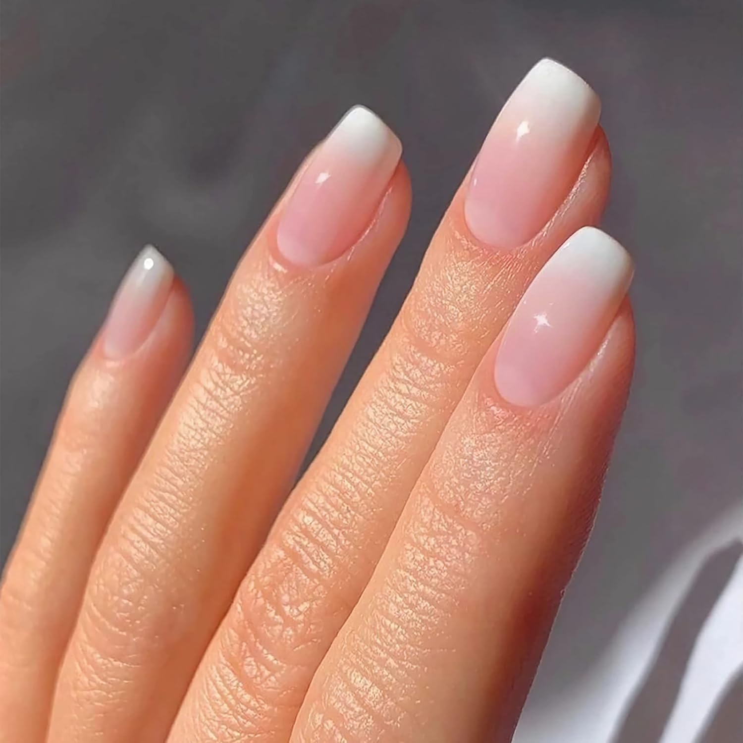 SXVME Ombre French False Nails Short Medium Square, French Press on Nails Short Medium, Gradient Pink Fake Nails Short - Image 3