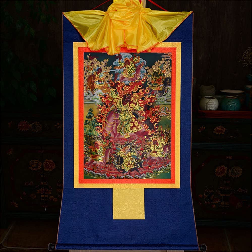 Gobelin Thangka, Thangka, buddyjska statua malarstwa Buddy, gobelin Buddy ze zwojem, Tsiu Marpo (kolor: Xl(120 cm x 82 cm) Blu)