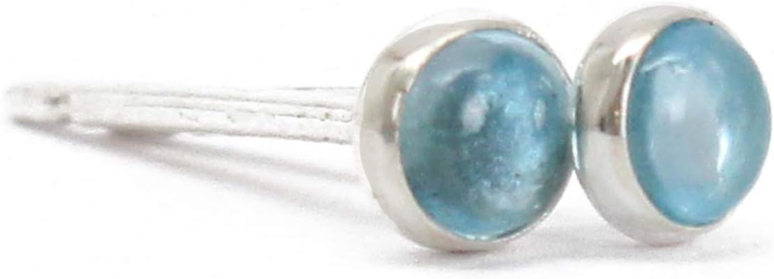 Tiny 3mm Gemstone Stud Earrings for Women and Girls, Round Bezel 925 Sterling Silver