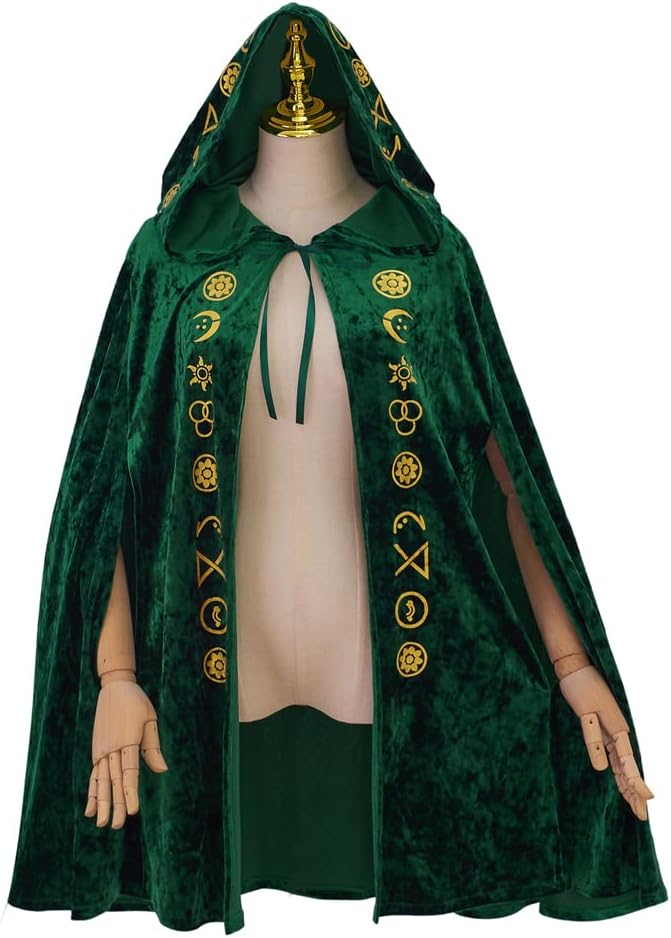 VintageCos レディース 魔女 フード付き ケープ グリーン ベルベット 刺繍 マント ウィニフレッド サラ コスチューム