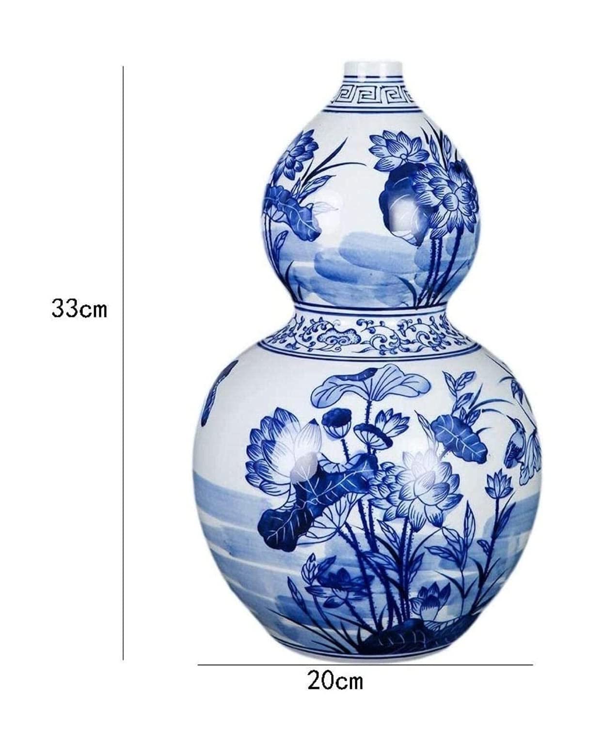 Vasen Vase aus Keramik, handgefertigt, blau-weißes Muster, Büro-Wohnaccessoires (33 * 20 cm) Deko