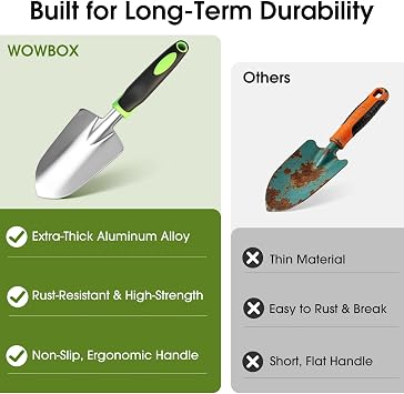 WOWBOX Garden Tools Set - 10 PCS, Heavy Duty Gardening Hand Tools Kit with Storage Tote, Rust-Resistant Gardening Supplies for Planting with Non-Slip Ergonomic Handle for Women and Men (Green)
