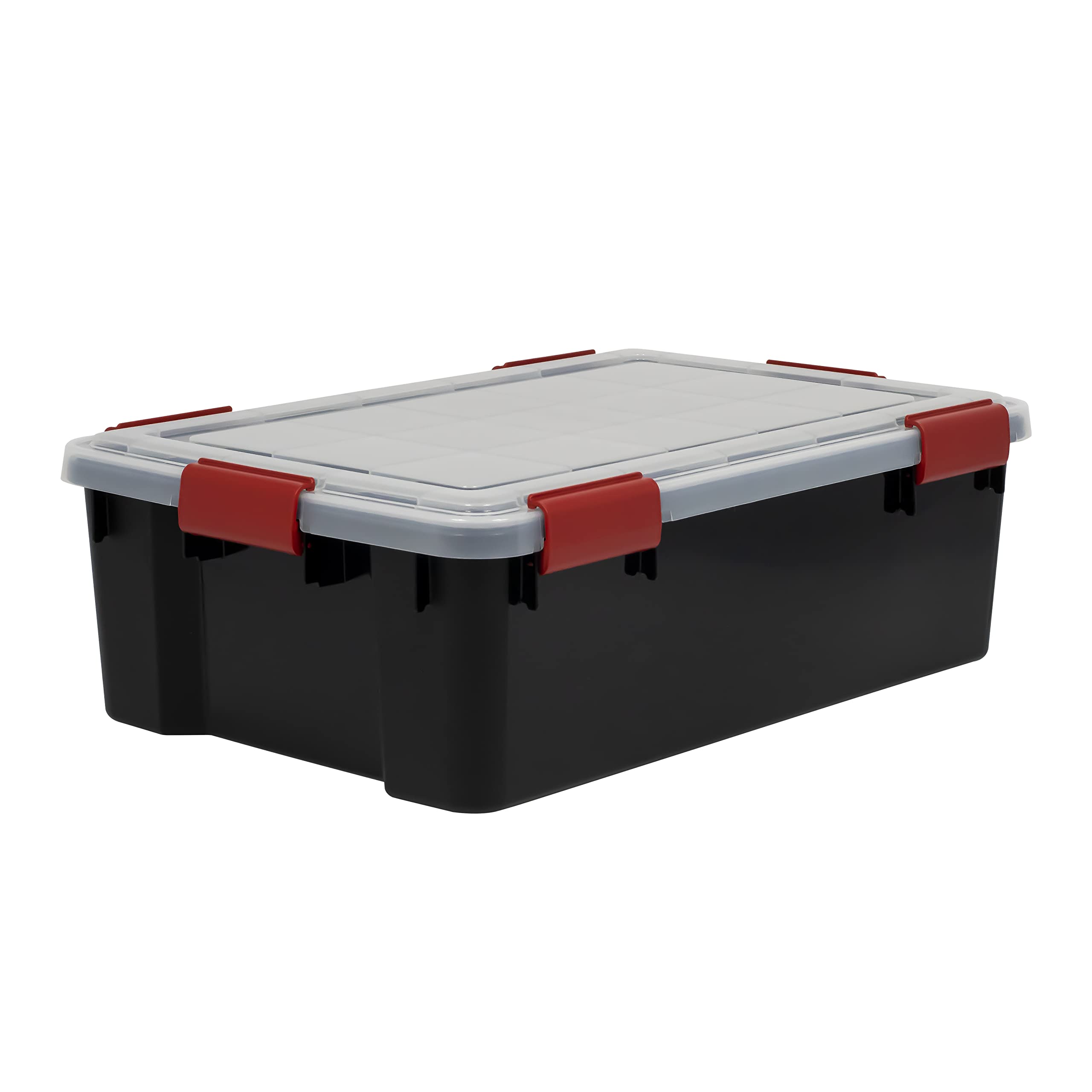 Iris Ohyama Luftdichte Kunststoff-Aufbewahrungsboxen mit Deckel, 45L, Rot, Transparent, Hermetischer wasserdichter Verschluss, Robuste Schnappverschlüsse, Stapelbar, Staubschutz, BPA-frei, WSB-45