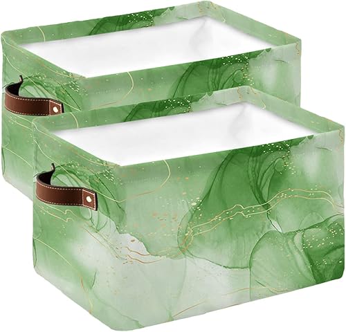 Miniatura 1 de Green Marble Storage Bins Cubes Waterproof Cloth Storage Basket, Foldable Storage Bags for Shelf Closet Clothes Storage Organizers with Handles