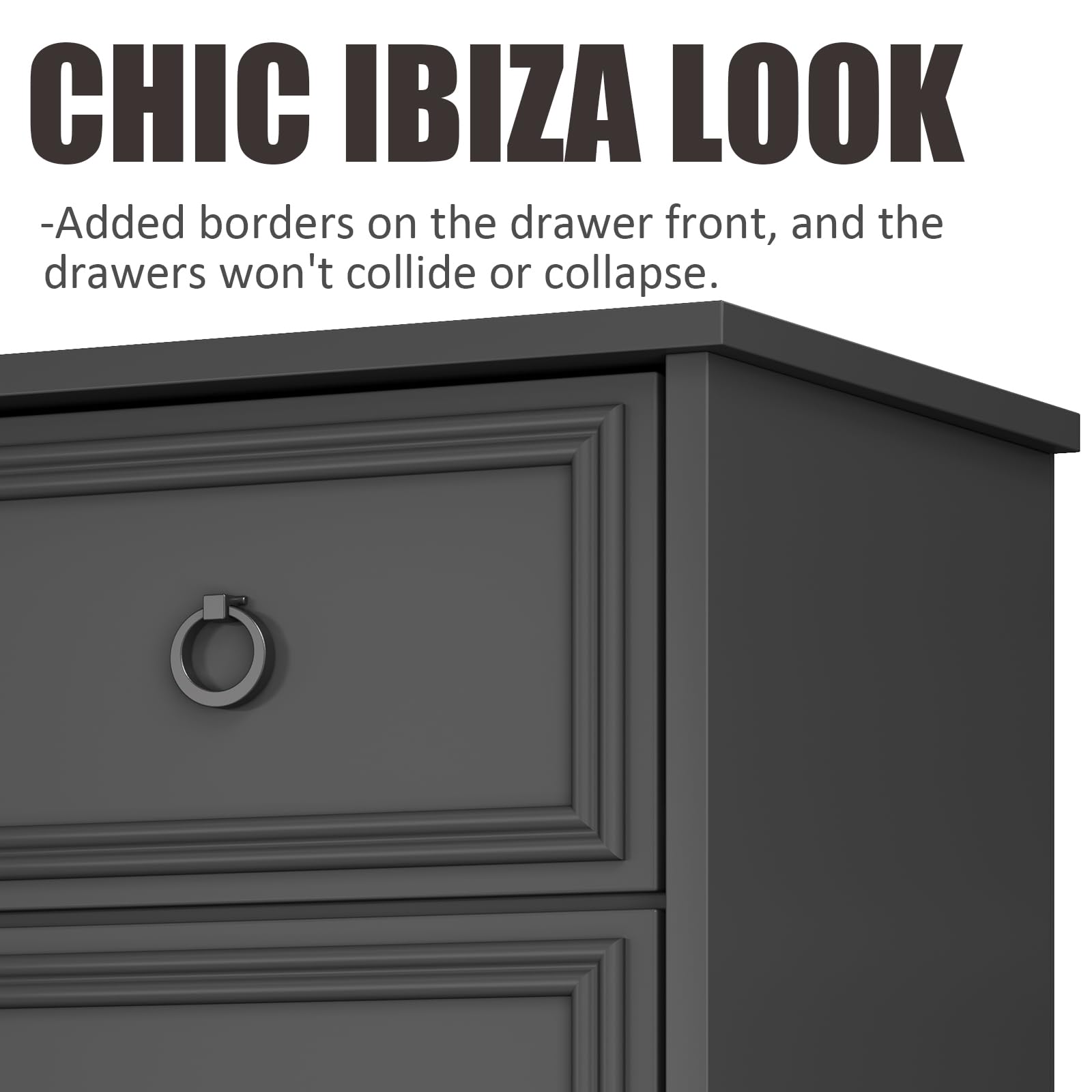 LGHM Modern 4 Drawer Dresser, Tall Dressers for Bedroom, Chest of Drawers Closet Organizers and Storage for Clothes - Easy Pull Handle, Textured Borders Drawers for Living Room, Hallway, Black