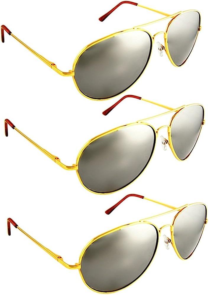 Premium Mirrored Aviator Sunglasses Gold(3Pack) Special