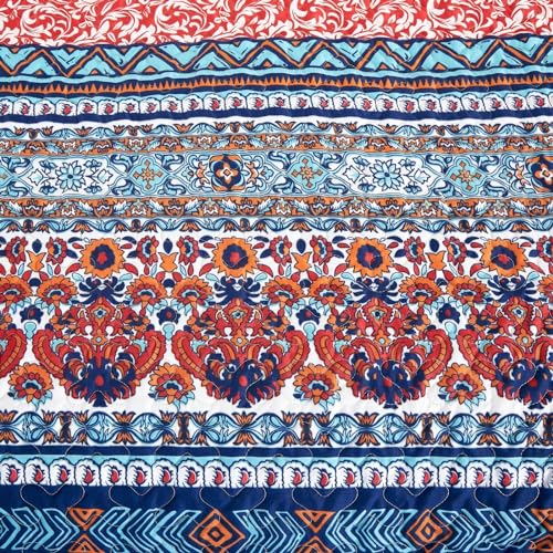 Chezmoi Collection SHORE-QUILT-MULTI-KING Shore 3-Piece Boho Stripe King Size Quilt Set - Medallion Floral Colorful Bohemian Printed Microfiber Lightweight Bedspread Set thumb #4