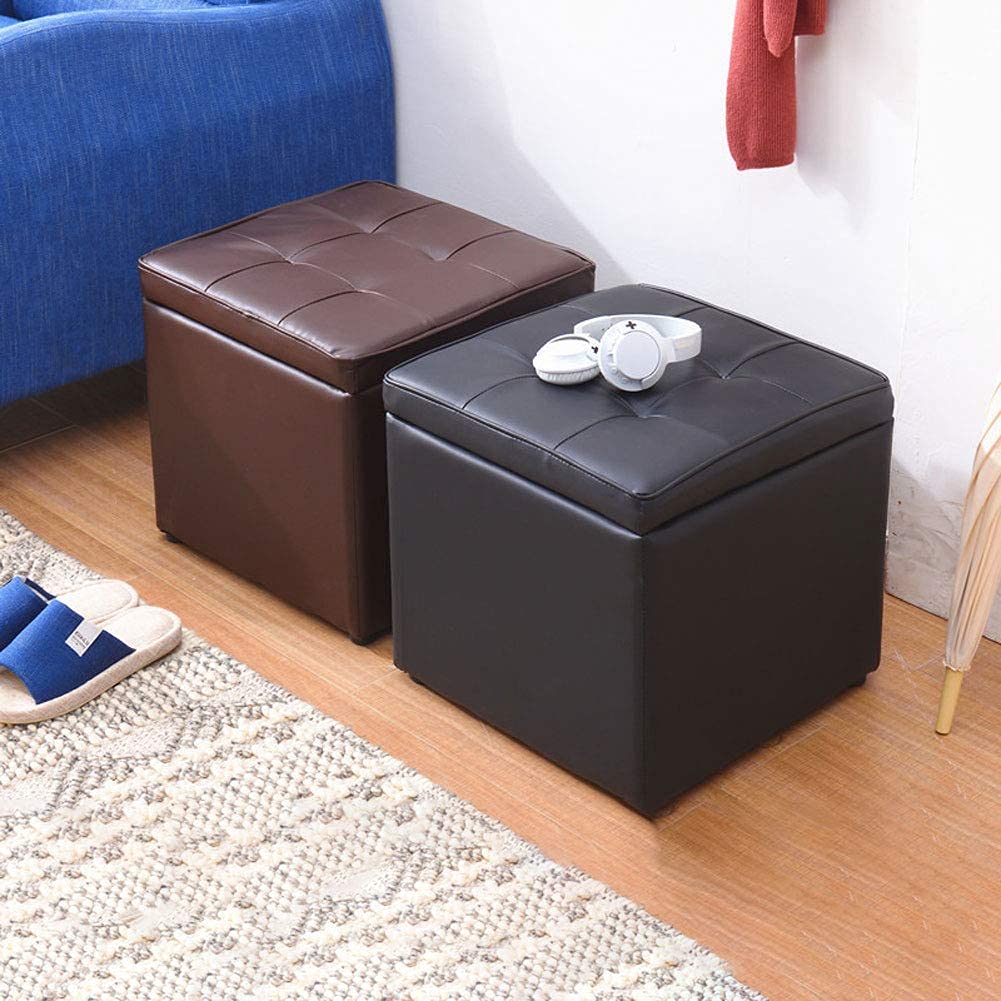Poggiapiedi in Similpelle, Pouf Contenitore con Parte Superiore Imbottita, Sgabello a cubo, Panca.
