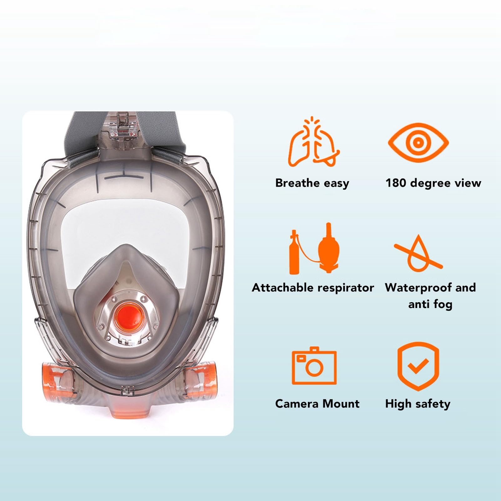Gafas de tubo de cara completa con soporte para cámara - Vistas panorámicas del tubo de 180 grados - Respiración segura, tecnología de niebla - Máscaras de buceo