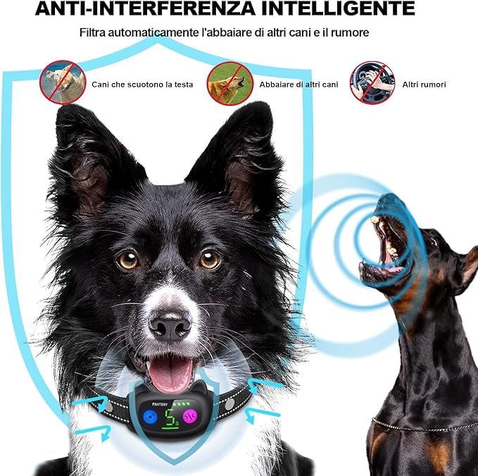 Collare Antiabbaio, con Modalità di Vibrazione e Segnale Acustico, per Cani di Piccola, Media e Grande Taglia 2.5-55kg Ricaricabile
