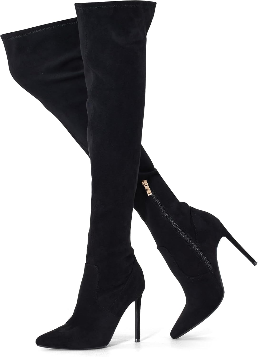 GENSHUO Over the Knee Boots for Women with Heel Suede Thigh High Boots Stretch Sexy Pointed Toe Stiletto Long Boot Shoes - Image 5