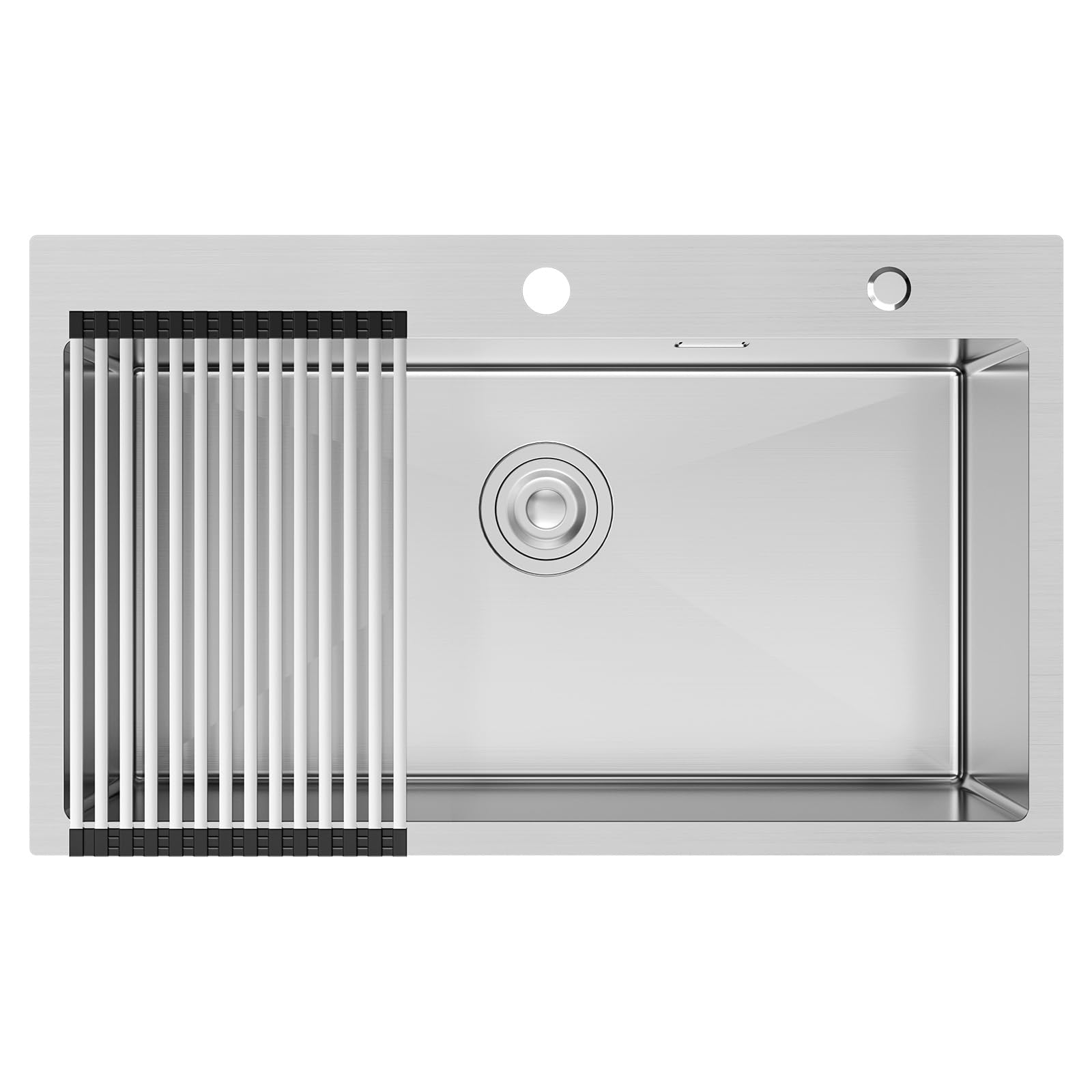 CECIPA Lavello Cucina 1 Vasca 75x45 cm, Lavandino Cucina con Tenda a Rullo Scarico, Lavello in Acciaio Inox 304 per Mobile di lunghezza 80cm con Sifone e Scarico