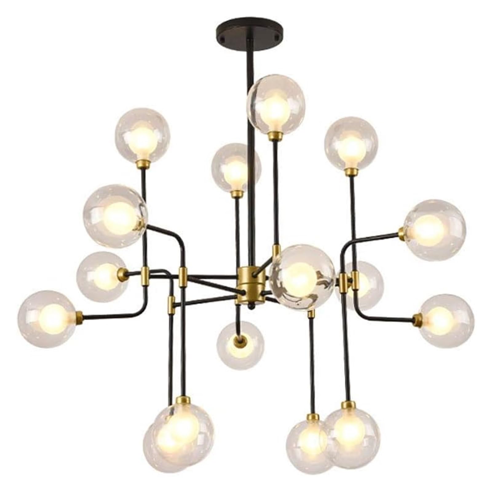 Lustre salon moderne style industriel noir et laiton antique