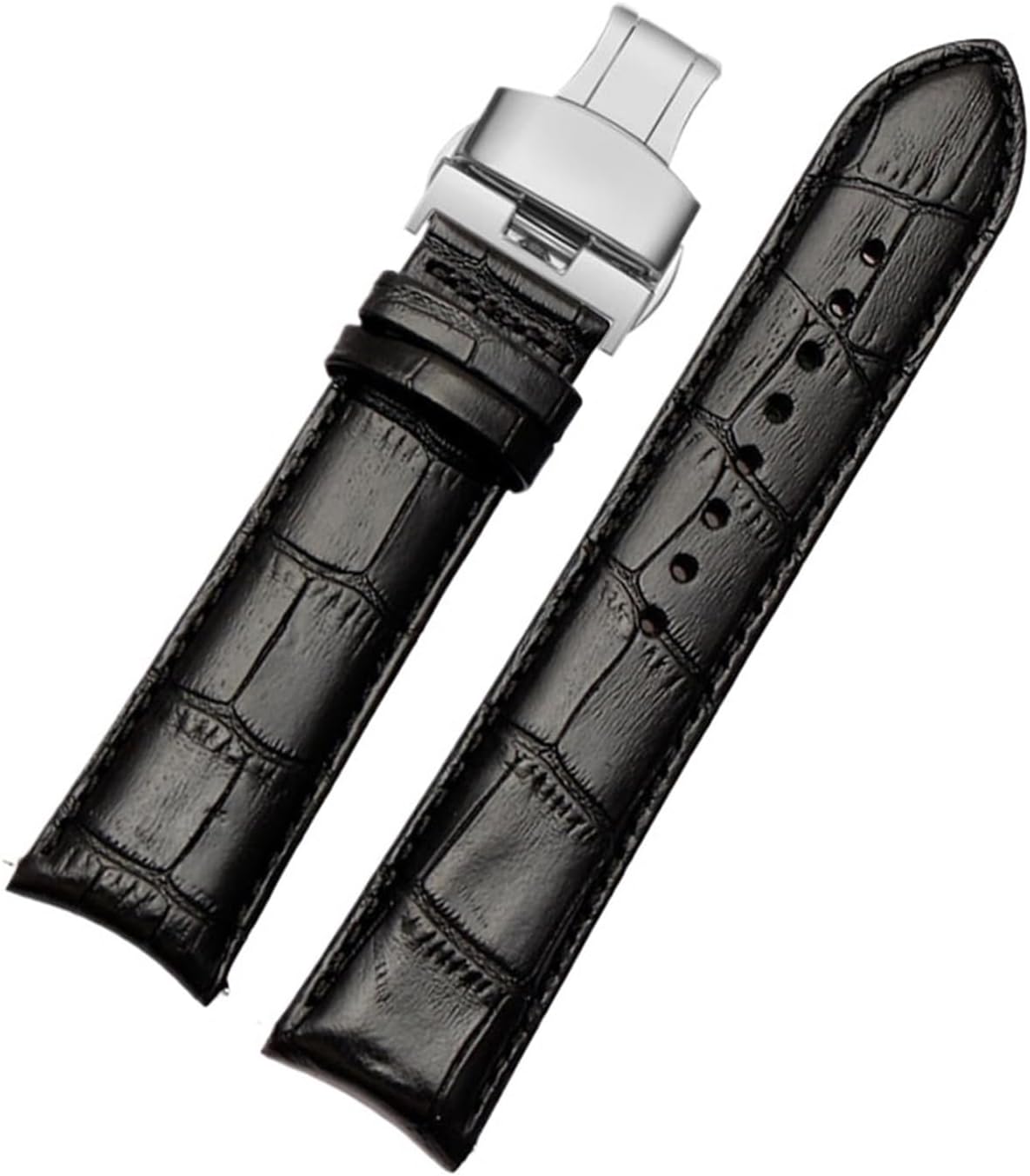 HuanJ Curved End Genuine Leather Watchband 20mm 21mm 22mm For Men Watch Strap Bracelet