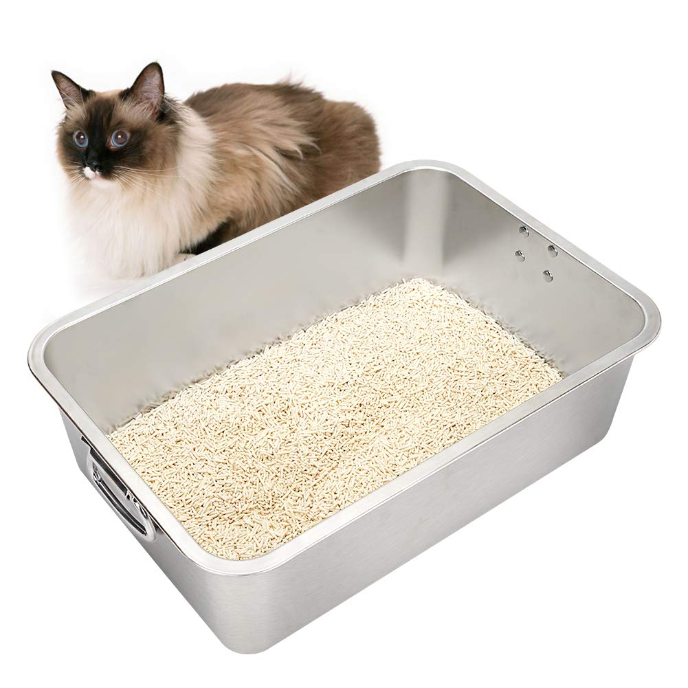 ULIGOTA Cat Litter Tray Stainless Steel Rabbit Litter Tray Large Size