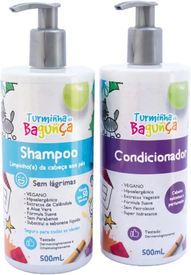 Kit Shampoo e Condicionador Infantil Vegano, Sem Lágrimas, Hipoalergênico, com Calêndula e Aloe Vera, 500ml Cada, Testado Dermatologicamente