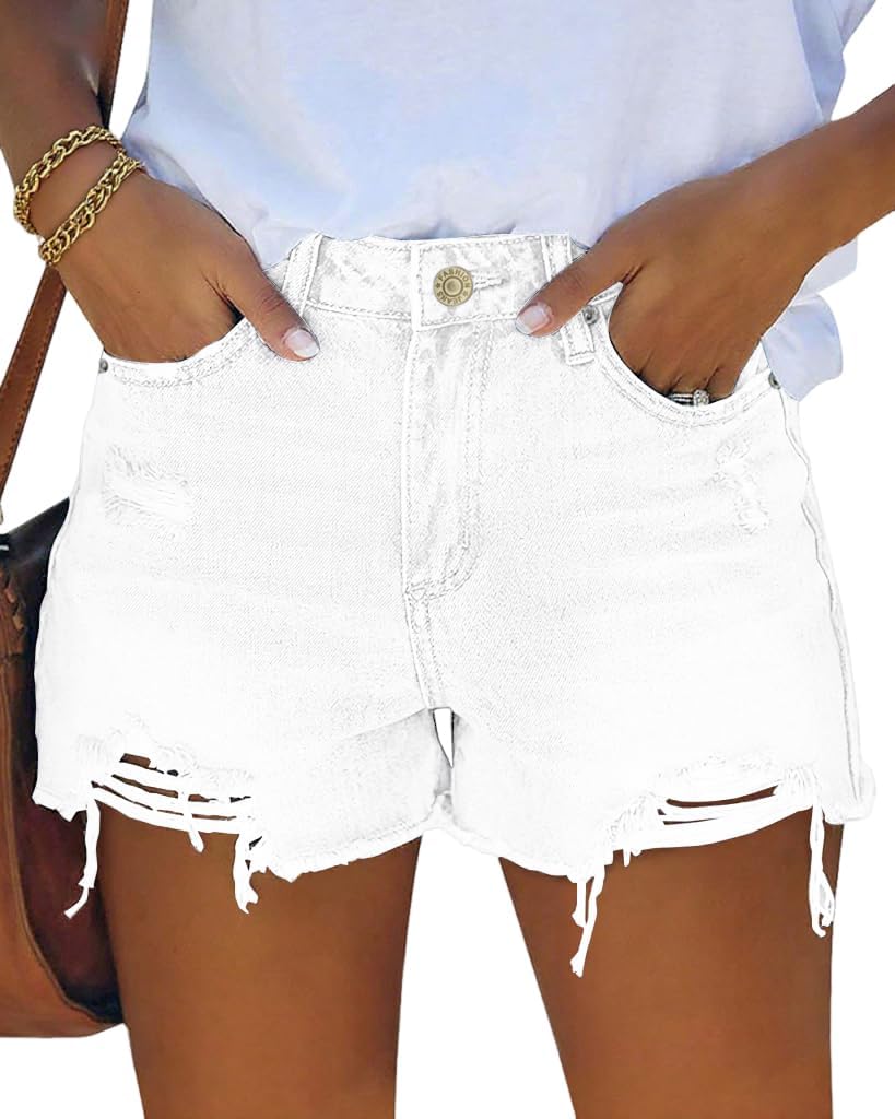 Womens Mid Rise Stretchy Cut Off Denim Shorts Distressed Ripped Jean Shorts
