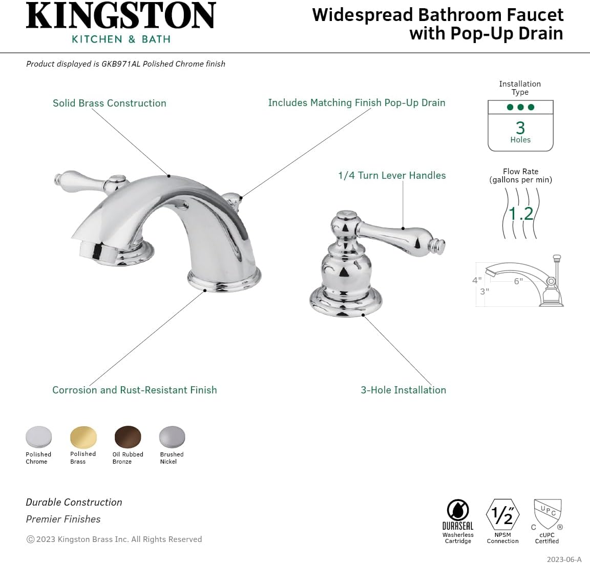 Kingston Brass GKB978AL Widespread Bathroom Faucet, Brushed Nickel