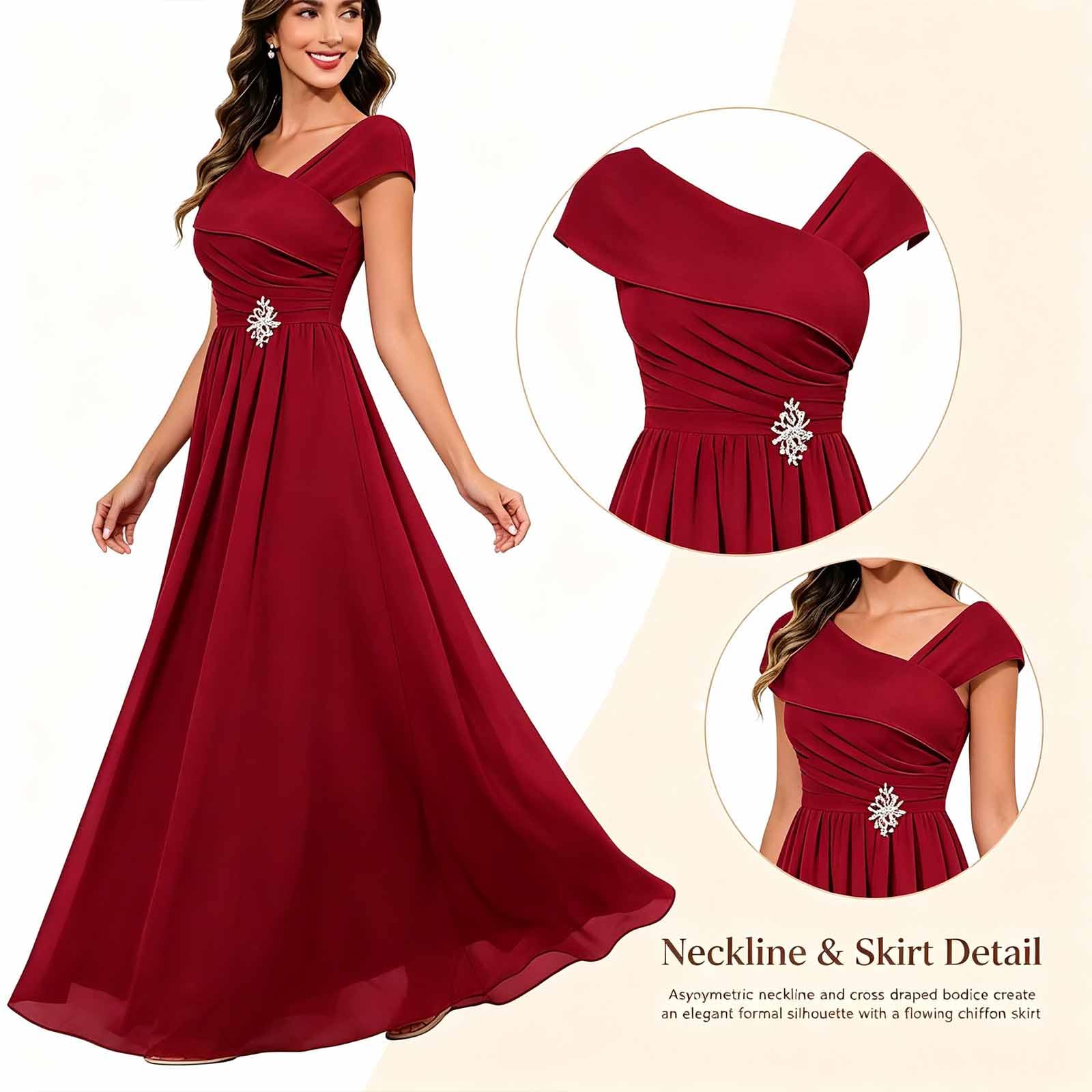 Donna Abito Lungo Chiffon A-Forma con Paillettes per Matrimonio