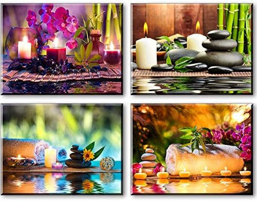Zen Canvas Wall Art, Spa Treatment Picture with Bamboo Stone Paintings (Waterproof, Hook Mounted, 1" Thick)