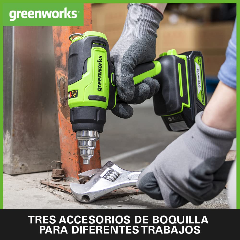Greenworks G24HG Pistola de Calor Inalámbrica, Calentamiento Rápido en 9 Segundos, 200L/Min 2 Velocidades de Ventilador, SIN Batería de 24V y Cargador, Garantía de 3 Años