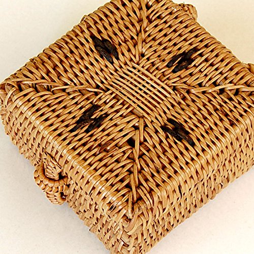 アジアン雑貨　アタのカゴ　未使用品　アタで編まれたフタ付き小物入れケース [L] アタで編まれたコスメバッグ ハイタイプ かばん レディース