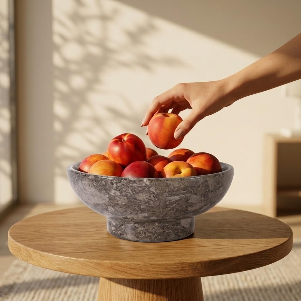 Bol à fruits en marbre océanique Plat de service en pierre naturelle Essentiels de cuisine élégants et cadeau pour table de cuisine et décoration d'intérieur